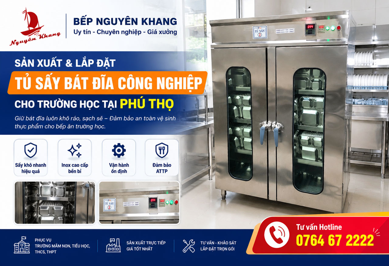 Tủ sấy bát đĩa công nghiệp cho trường học tại Phú Thọ